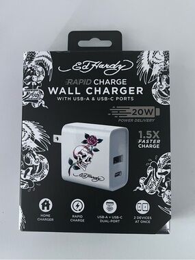 Ed Hardy Rapid Charge Wall Charger with Skull & Rose Tattoo Graphic